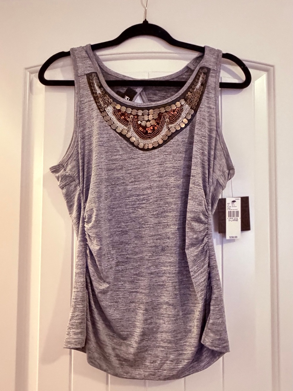 Iz Byer Gray Tank Top with Sequined Neckline